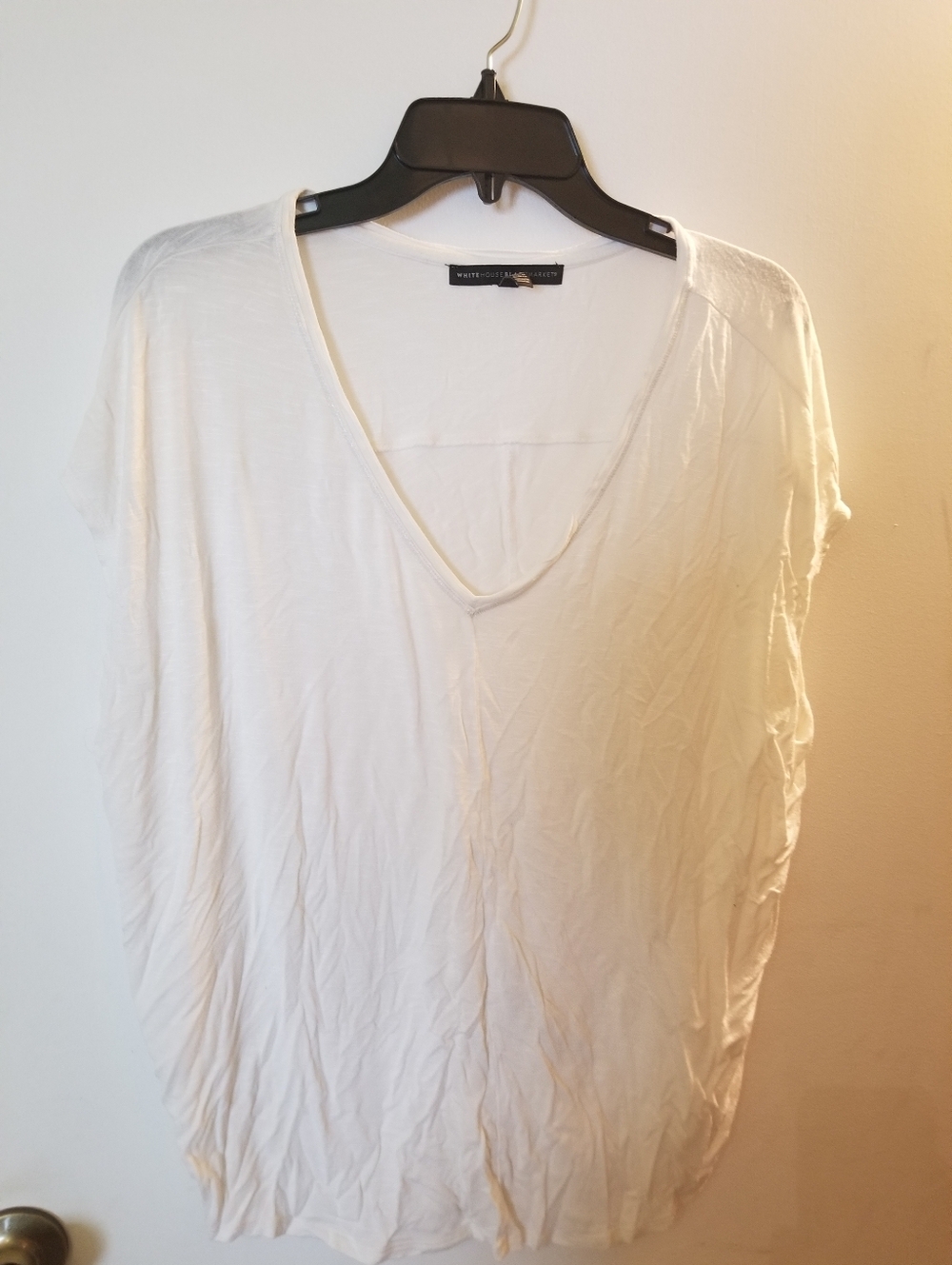White House Black Market White V Neck Shirt